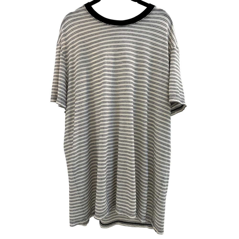 Taylor Stitch T-Shirt Mens 44 White Black Striped Cotton Hemp Ringer Tee